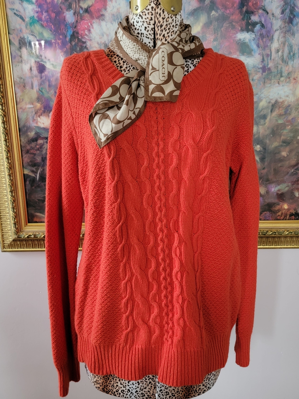 Merona Coral Cable Knit Crewneck Sweater